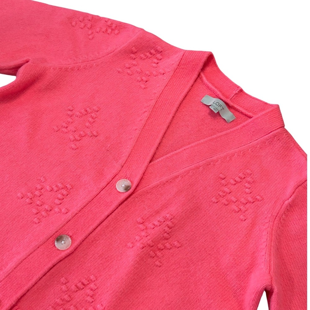 LOFT Pink Star Knit V-Neck Button Front Cardigan Sweater Coquette Cottagecore